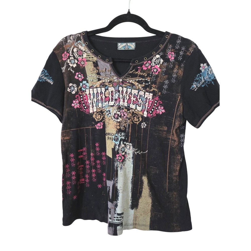 Y2K Vanilla Sugar Womens Medium T-Shirt Black Rhinestone Country Graphic Tee Top